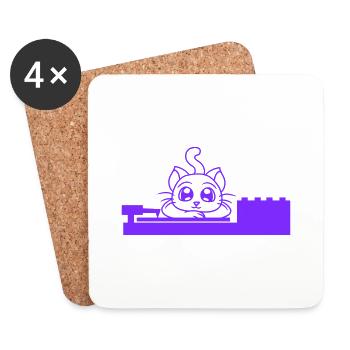 mignon petit chat DJ couché sur mixeur fête plaisir - Dessous de verre (lot de 4) - blanc - Devant
