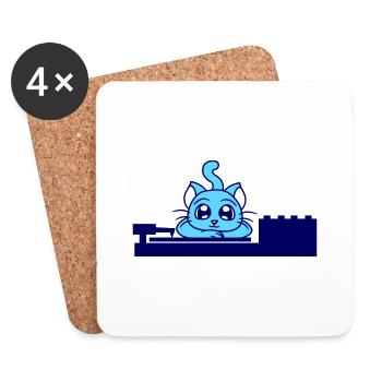 mignon petit chat DJ couché sur mixeur fête plaisir - Dessous de verre (lot de 4) - blanc - Devant