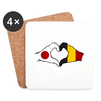 Japan Belgium Hands Heart Shape - Coasters (set of 4) - white - Front