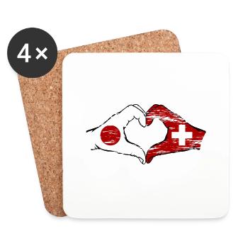 Japan Switzerland hands heart shape used - Coasters (set of 4) - white - Front