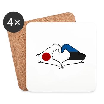 Japon Estonie mains en forme de coeur - Dessous de verre (lot de 4) - blanc - Devant