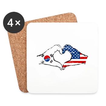 South Korea USA Hands Heart Shape Used - Coasters (set of 4) - white - Front