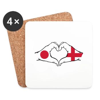 Japan England Hands Heart Shape - Coasters (set of 4) - white - Front
