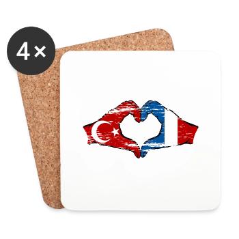 Turkey France Hands Heart Shape Used - Coasters (set of 4) - white - Front
