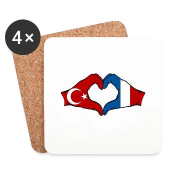 Turkey France Hands Heart Shape - Coasters (set of 4) - white - Front