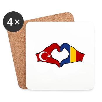 Turkey Romania Hands Heart Shape - Coasters (set of 4) - white - Front