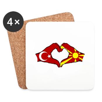 Turkey Macedonia Hands Heart Shape - Coasters (set of 4) - white - Front