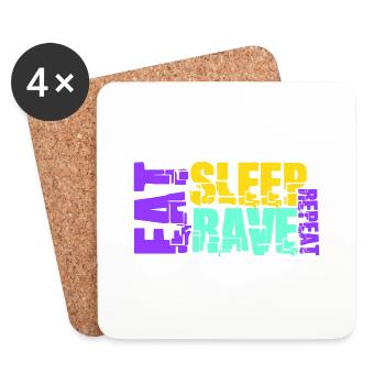 Eat Sleep Rave Repeat Logo Party Musik Wiederholen - Untersetzer (4er-Set) - Weiß - Vorne