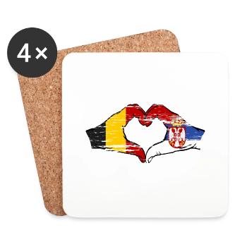 Belgium Serbia Hands Heart Shape used - Coasters (set of 4) - white - Front