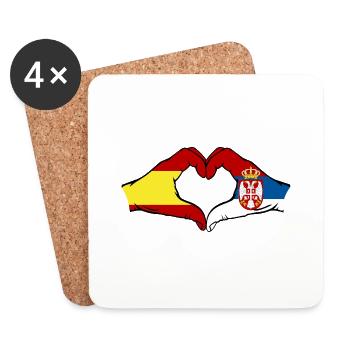 Espagne Serbie Drapeau Coeur Forme - Dessous de verre (lot de 4) - blanc - Devant