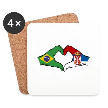 Brésil Serbie drapeau coeur forme - Dessous de verre (lot de 4) - blanc - Devant