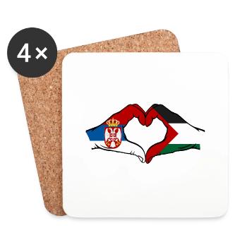 Serbie Palestine Drapeau Coeur Forme - Dessous de verre (lot de 4) - blanc - Devant