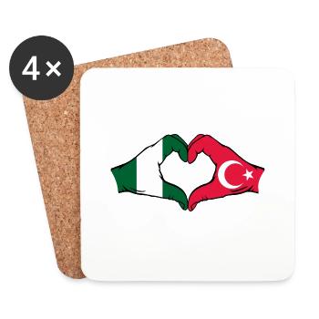Nigeria Turquie Drapeau Coeur Forme - Dessous de verre (lot de 4) - blanc - Devant