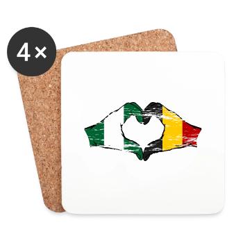 Nigeria Belgique drapeau forme de coeur utilisé - Dessous de verre (lot de 4) - blanc - Devant