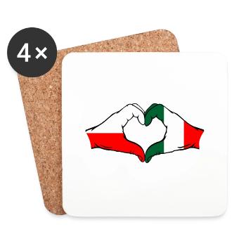 Pologne Italie Drapeau Coeur Forme - Dessous de verre (lot de 4) - blanc - Devant