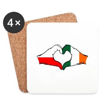 Poland Ireland Flag Heart Shape - Coasters (set of 4) - white - Front