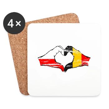 Pologne Belgique Drapeau Forme de coeur utilisé - Dessous de verre (lot de 4) - blanc - Devant