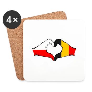 Pologne Belgique drapeau coeur - Dessous de verre (lot de 4) - blanc - Devant