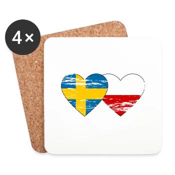 Schweden Polen Flagge Herz used - Untersetzer (4er-Set) - Weiß - Vorne