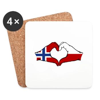 Norvège Pologne Drapeau Coeur Forme - Dessous de verre (lot de 4) - blanc - Devant