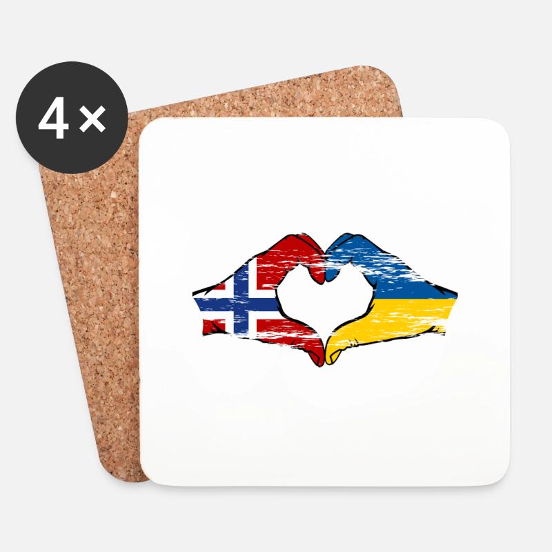 Norwegen Ukraine Flagge Herzform used - Untersetzer (4er-Set) - Weiß