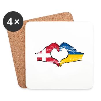 Denmark Ukraine flag heart shape used - Coasters (set of 4) - white - Front
