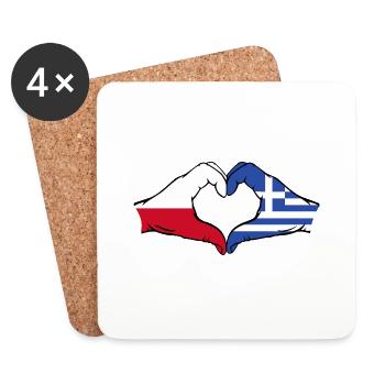 Pologne Grèce Drapeau Coeur Forme - Dessous de verre (lot de 4) - blanc - Devant