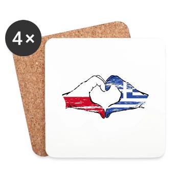Pologne Grèce drapeau coeur forme utilisé - Dessous de verre (lot de 4) - blanc - Devant