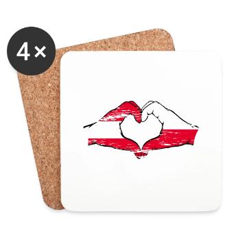 Austria Poland Flag Hands Heart Shape Used - Coasters (set of 4) - white - Front