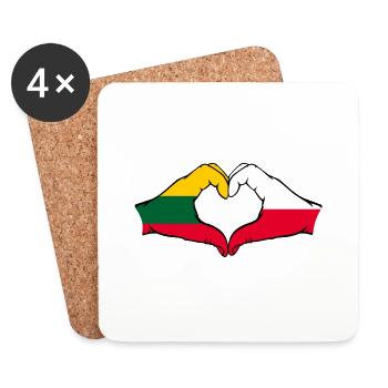 Litauen Polen Flagge Hände Herzform - Untersetzer (4er-Set) - Weiß - Vorne