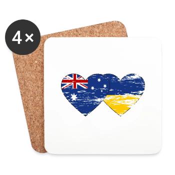 Australie Ukraine drapeau coeur utilisé - Dessous de verre (lot de 4) - blanc - Devant