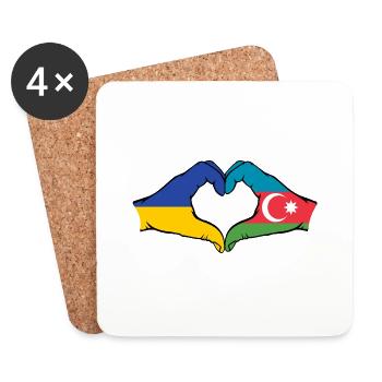 Ukraine Azerbaijan Flag Hands Heart Shape - Coasters (set of 4) - white - Front