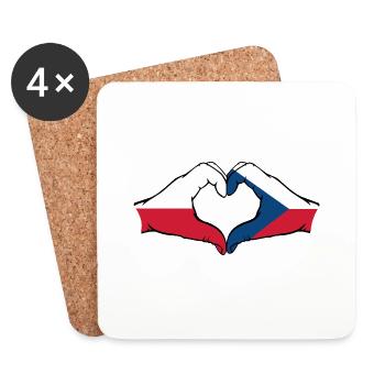 Pologne République tchèque Drapeau Mains Coeur Forme - Dessous de verre (lot de 4) - blanc - Devant
