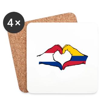 Hollande Colombie Drapeau Mains Coeur Forme - Dessous de verre (lot de 4) - blanc - Devant