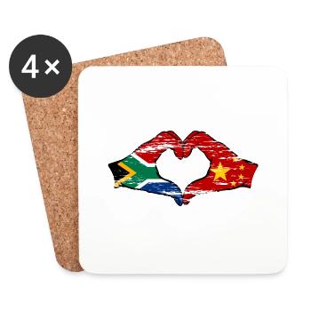 South Africa China Flag Hands Heart Shape Used - Coasters (set of 4) - white - Front