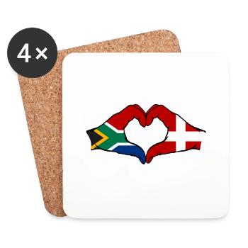 Afrique du Sud Danemark drapeau mains forme coeur - Dessous de verre (lot de 4) - blanc - Devant