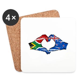 Afrique du Sud Drapeau Nouvelle-Zélande mains forme de coeur utilisé - Dessous de verre (lot de 4) - blanc - Devant