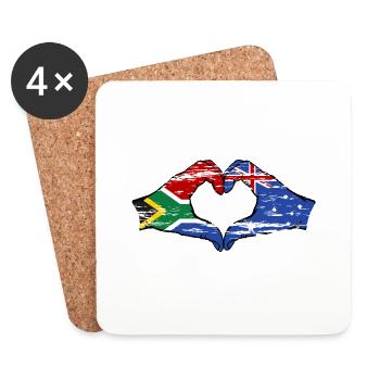 Afrique du Sud Australie Drapeau Mains Coeur Forme Utilisé - Dessous de verre (lot de 4) - blanc - Devant