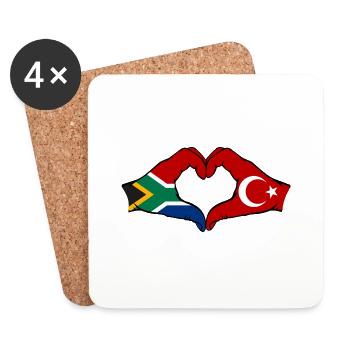 Afrique du Sud Turquie Drapeau Mains Coeur Forme - Dessous de verre (lot de 4) - blanc - Devant
