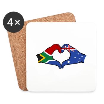 Afrique du Sud Australie Drapeau Mains Coeur Forme - Dessous de verre (lot de 4) - blanc - Devant