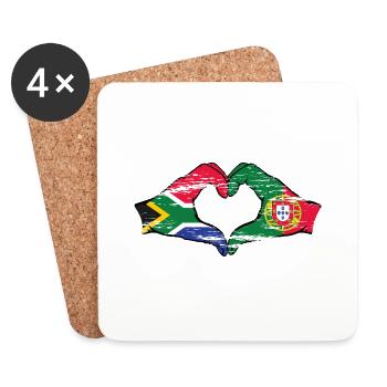 Afrique du Sud Portugal Drapeau Mains Coeur Forme Utilisé - Dessous de verre (lot de 4) - blanc - Devant