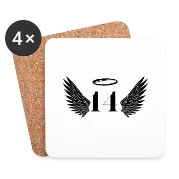 Number 14 Angel - 14th Birthday Wings - Coasters (set of 4) - white - Front