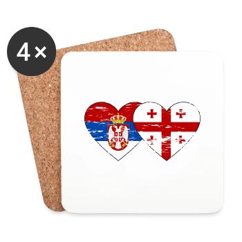 Serbie Géorgie Drapeau Coeur Utilisé - Dessous de verre (lot de 4) - blanc - Devant