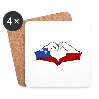 Slovénie Pologne Drapeau Mains Coeur - Dessous de verre (lot de 4) - blanc - Devant