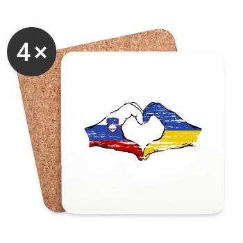 Slovenia Ukraine flag hands heart shape used - Coasters (set of 4) - white - Front