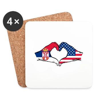 Serbien USA Flagge Hände Herzform - Untersetzer (4er-Set) - Weiß - Vorne