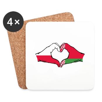 Poland Belarus Flag Hands Heart Shape - Coasters (set of 4) - white - Front