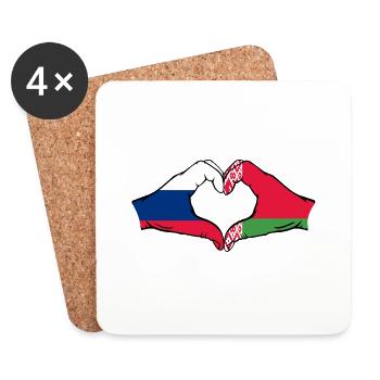 Russia Belarus Flag Hands Heart Shape - Coasters (set of 4) - white - Front