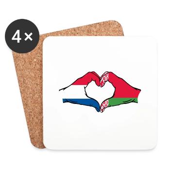 Holland Belarus Flagge Hände Herzform - Untersetzer (4er-Set) - Weiß - Vorne