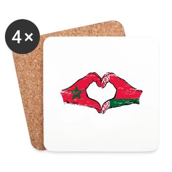 Maroc Biélorussie drapeau mains coeur utilisé - Dessous de verre (lot de 4) - blanc - Devant